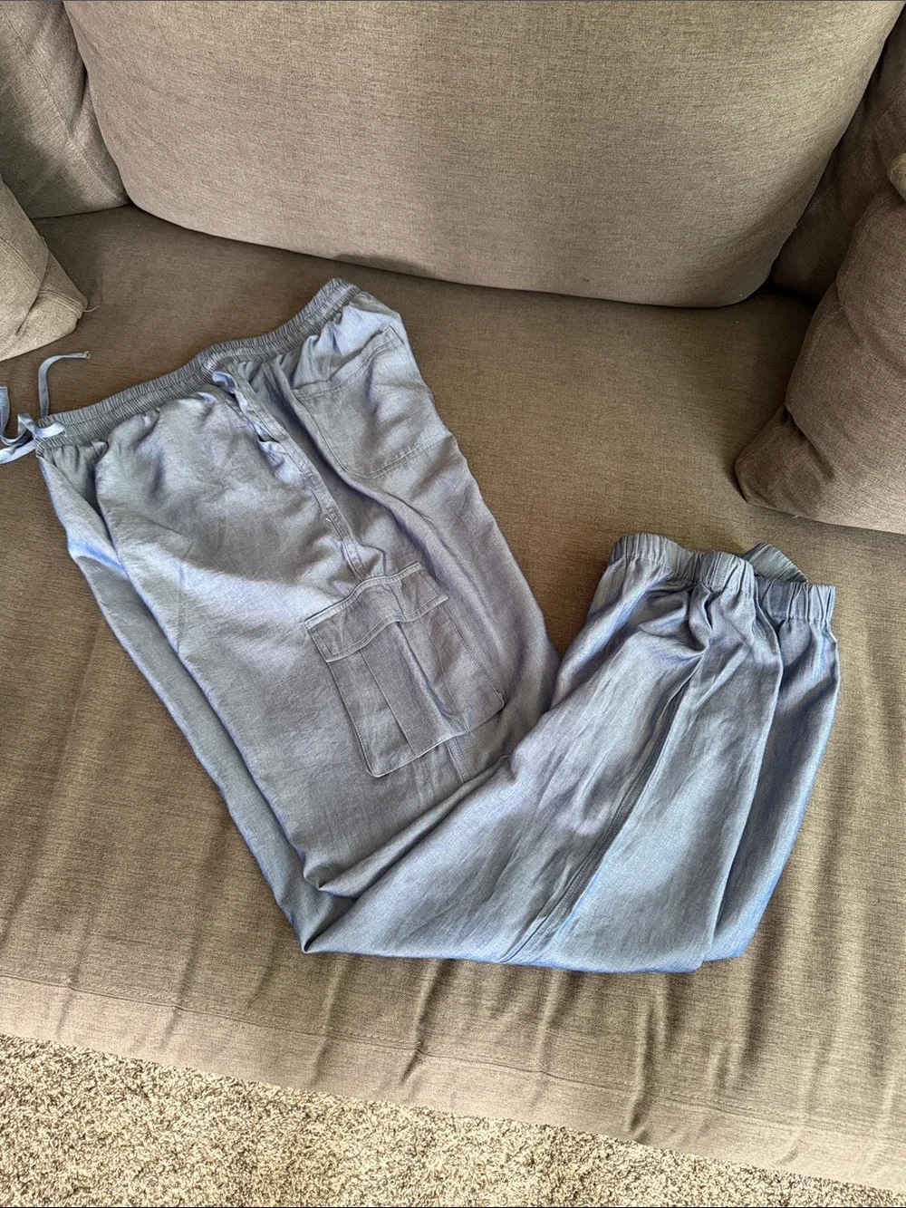 easel Light Blue Cargo Drawstring Cropped Joggers